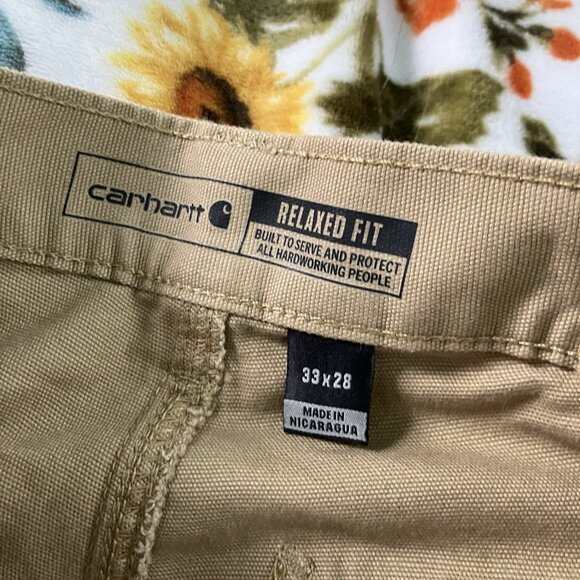 Carhartt Pants Mens 33x28 Rugged Flex Relaxed Fit Tan Canvas Workwear - Picture 3 of 12